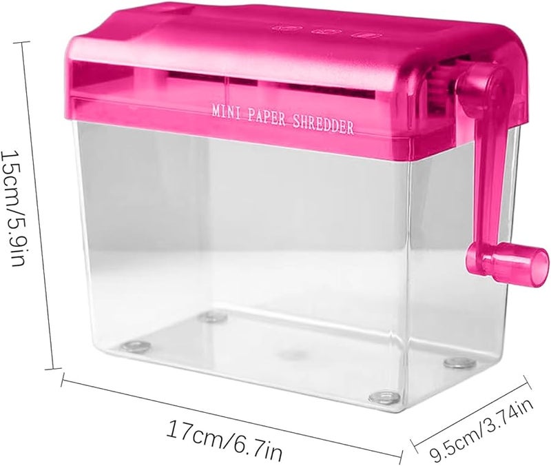 Pink Portable Hand Crank Paper Shredder for Home Office Credit Card Document Mail - Image 5